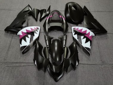 Matte Black and Pink Shark 2004-2005 Kawasaki ZX10R Motorcycle Fairing